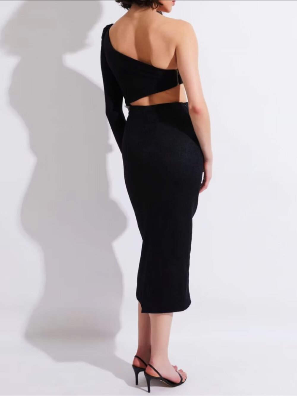Patbo Black Single Shoulder Beaded Floral Midi Dress - Picture 2 of 5